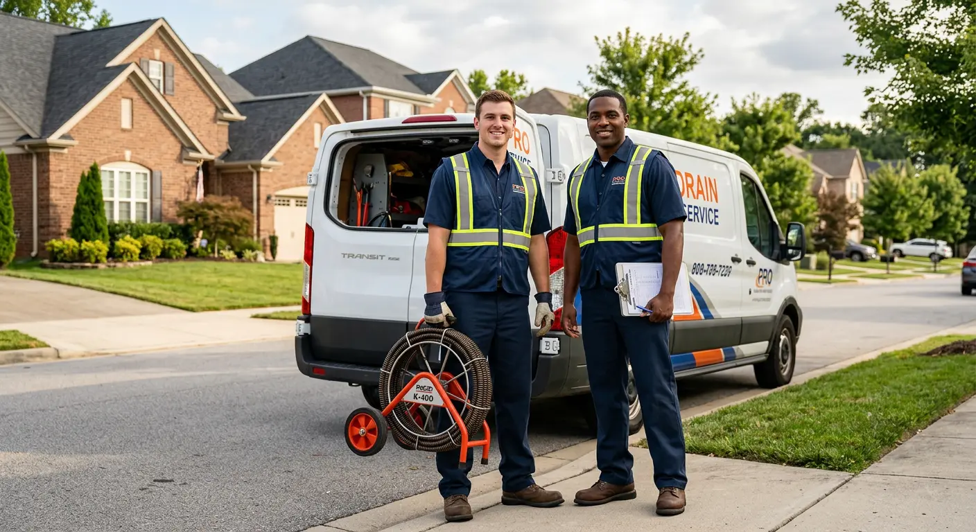 Sewer and drain service team with equipment ready for work in Baldwinsville