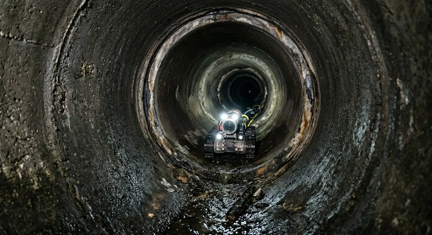 Robotic sewer camera inspecting pipe interior for Drain Snake Service in Baldwinsville